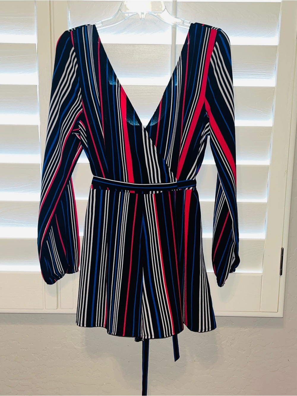 Trixxi Navy, Pink & White Striped V-Neck Romper